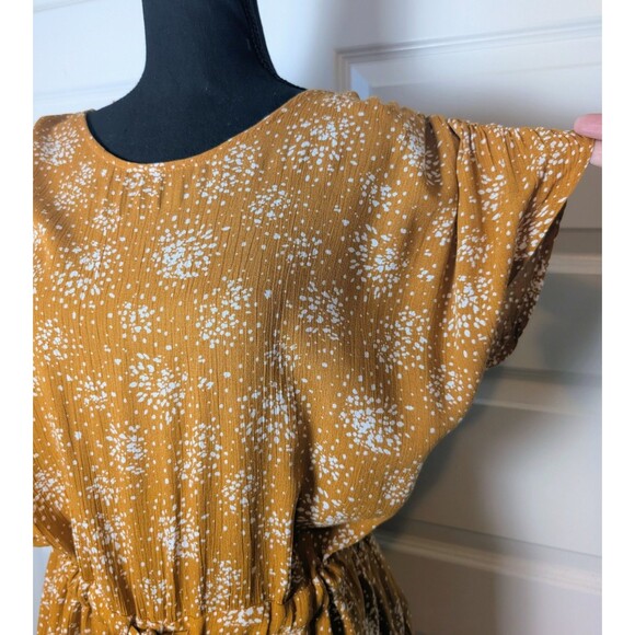Everly Anthropologie Romper Size L Mustard Starburst Print Lined Tie Waist Boho - Picture 3 of 10